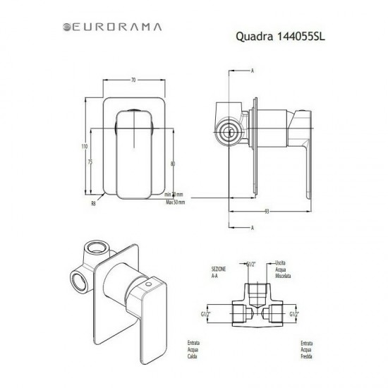 Μίκτης Εντοιχισμού 1 Εξόδου Eurorama Quadra 144055SL-110 Inox